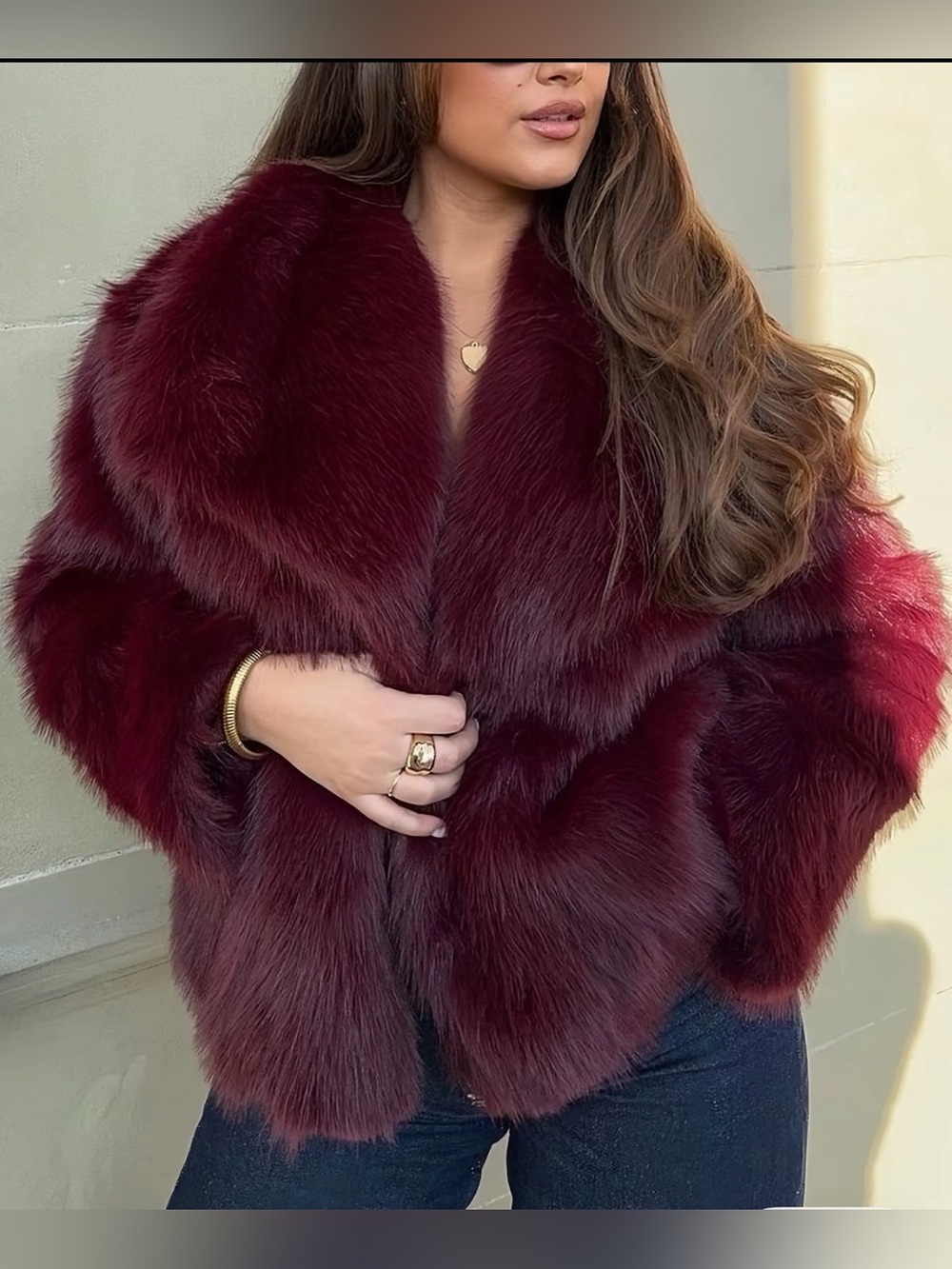 Maroon Burgundy Faux Fur Coat